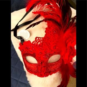 NWT Red Sequined Costume Mask